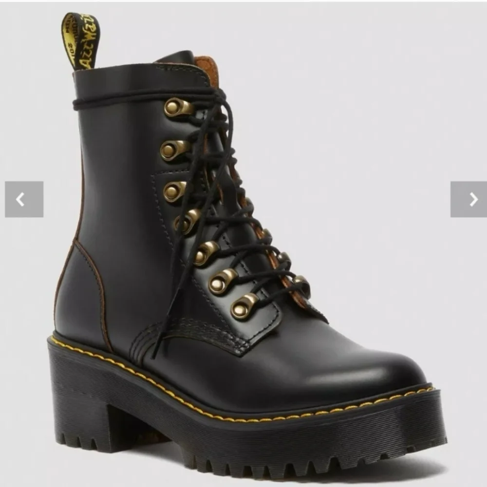 Dr. Martens Leona Mid Heel Platform Combat Boots, Docs High Heel Leather, 90s - Picture 4 of 16